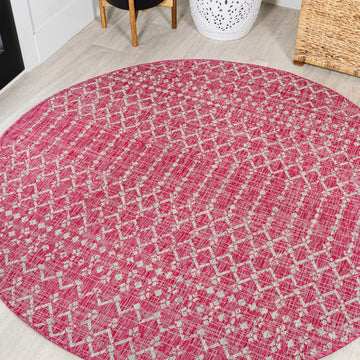 Ourika Moroccan Geometric Textured Weave Indoor/outdoor Round Rug